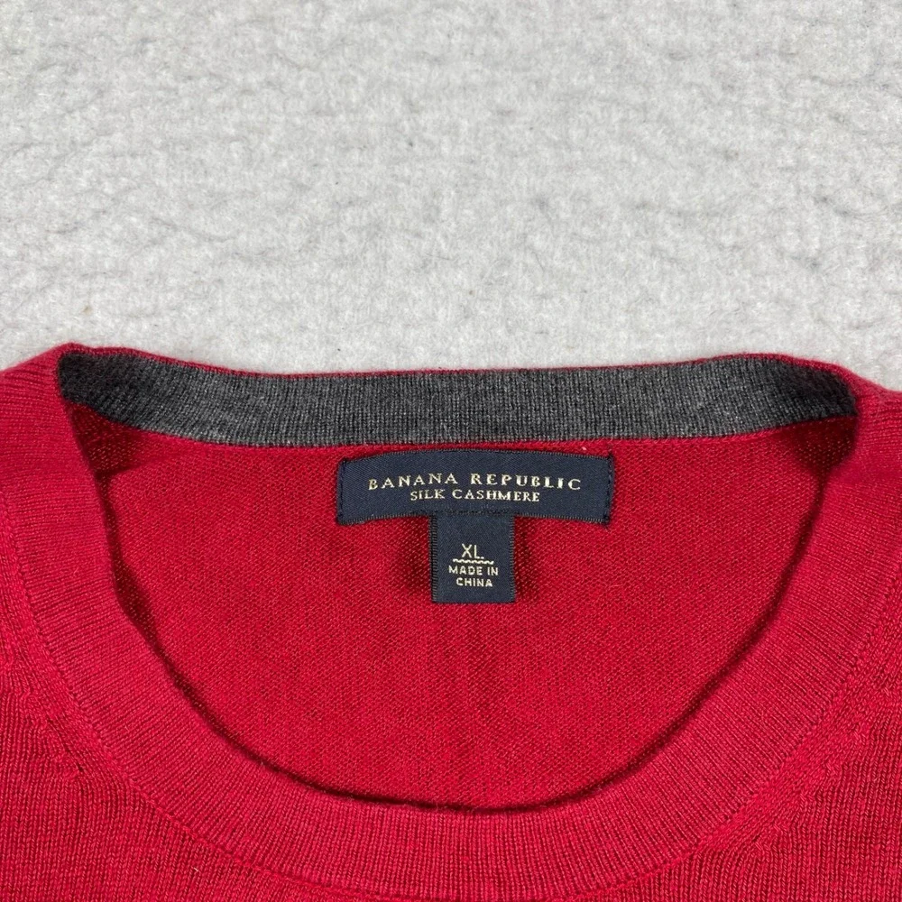 Banana Republic Sweater Mens XL Red Silk Cashmere Crew Neck Pullover Office‎